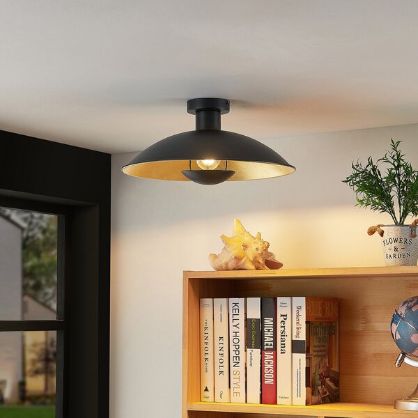 Lindby plafonieră Narisara, Ø 40 cm, E27, negru-auriu, reglabil, Negru, Camera de zi / sufragerie, Metal, Modern