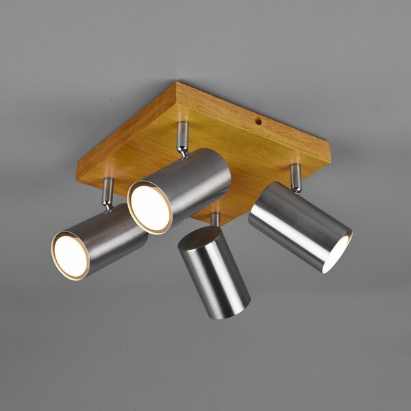 Trio Lighting Spot de plafon Marley, nichel mat, 4 becuri, reglabil, Lemn, Camera de zi / sufragerie, Lemn, Modern, Plafon unghiular direct