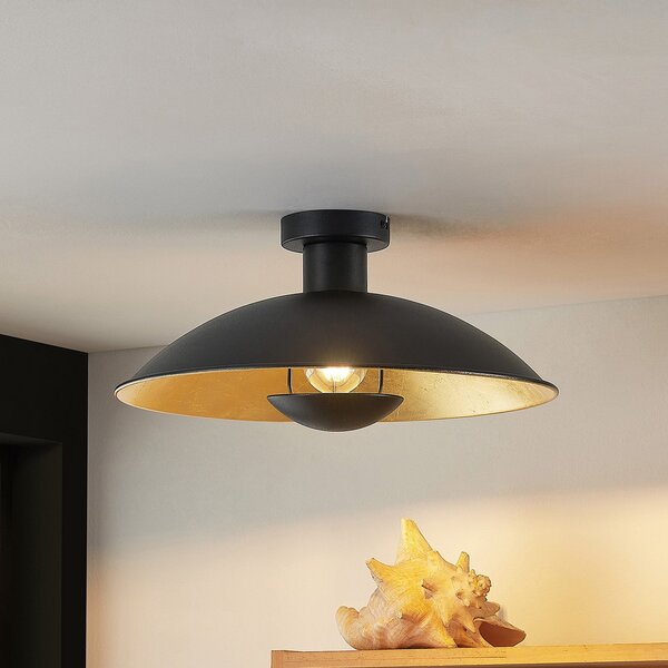 Lindby plafonieră Narisara, Ø 40 cm, E27, negru-auriu, reglabil, Negru, Camera de zi / sufragerie, Metal, Modern