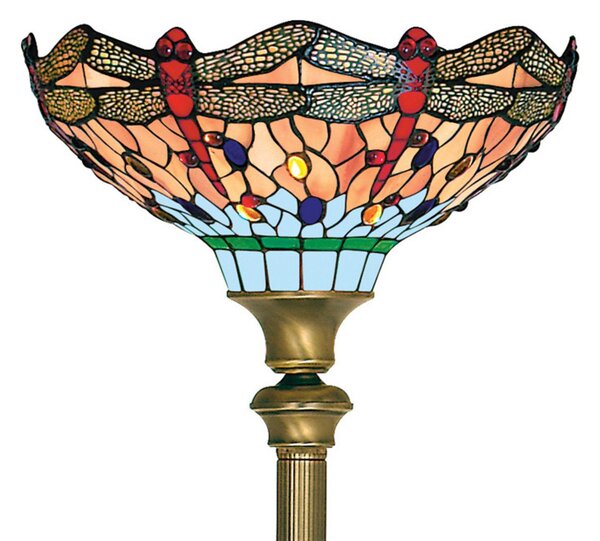Searchlight Lampadar Dragonfly în stil Tiffany, Bronz / Alamă Veche, Camera de zi / sufragerie, Metal, Tiffany
