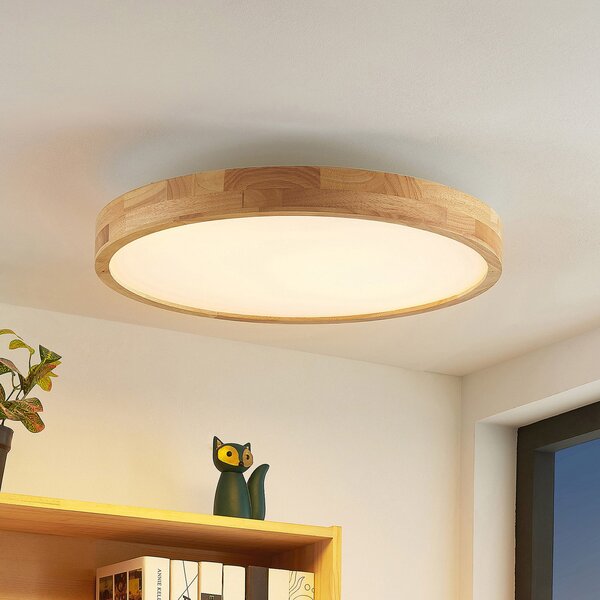 Lindby Plafonieră LED Lanira, Ø 60 cm, lemn, telecomandă, CCT, reglabil, Lemn, Camera de zi / sufragerie, Lemn, Modern