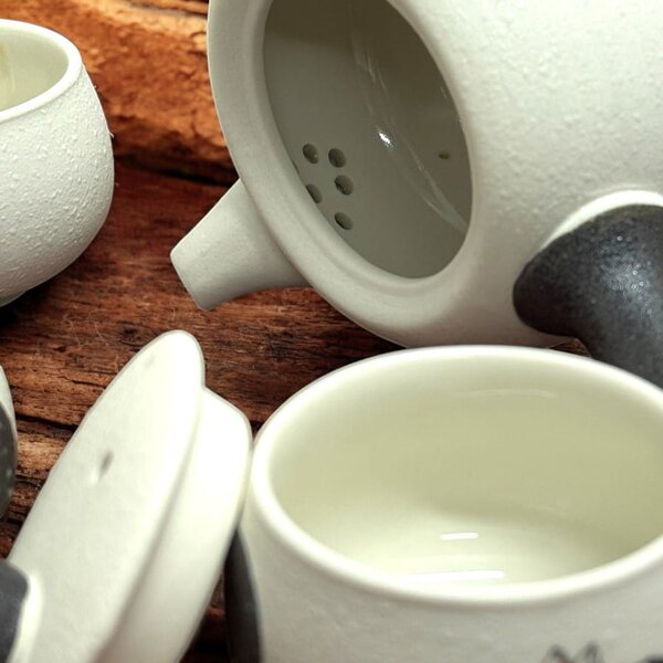 Set Ceainic 150 ml si 6 Cupe, Ceramica, Black