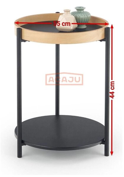 Masuta cafea Rolo, stejar natural/negru, otel/placaj curbat, 44x44x55