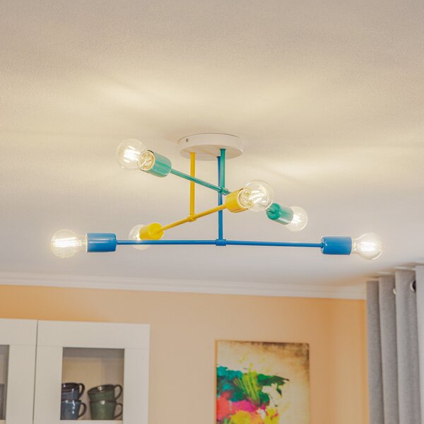 HELAM Plafonieră Cambridge, 6 bec. galben-turcoaz-albast, reglabil, Multicolor, Camera copiilor, Metal, Viața tânără