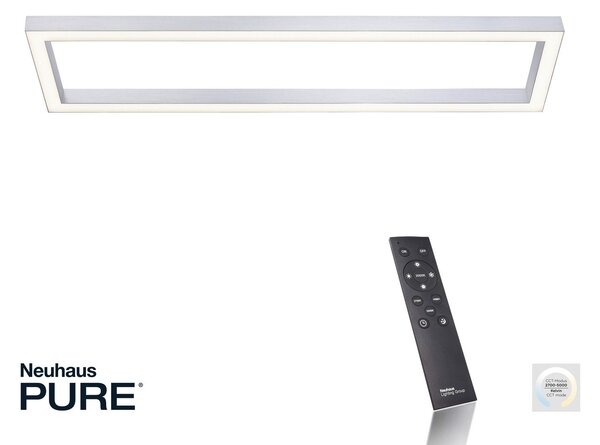 PURE Plafonieră LED Lines, 110 x 30 cm, argintiu, CCT, telecomandă, reglabil, Gri, Camera de zi / sufragerie, Metal, Modern