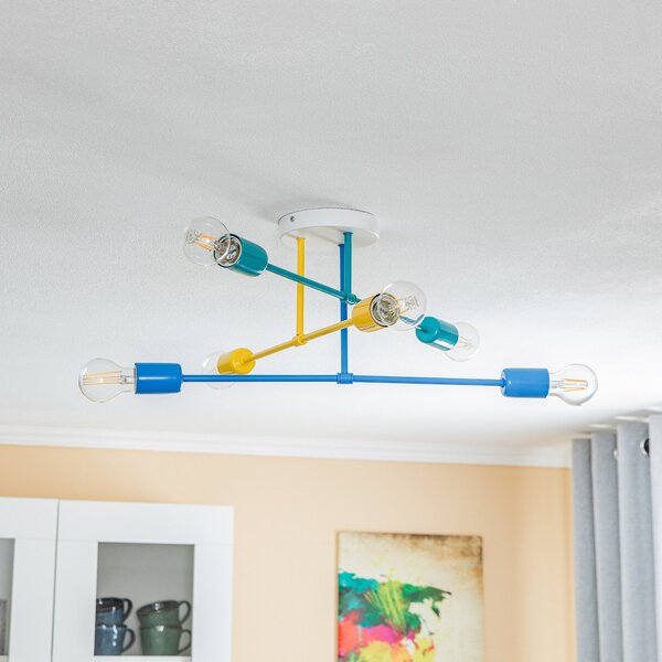 HELAM Plafonieră Cambridge, 6 bec. galben-turcoaz-albast, reglabil, Multicolor, Camera copiilor, Metal, Viața tânără