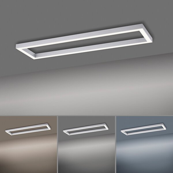 PURE Plafonieră LED Lines, 110 x 30 cm, argintiu, CCT, telecomandă, reglabil, Gri, Camera de zi / sufragerie, Metal, Modern