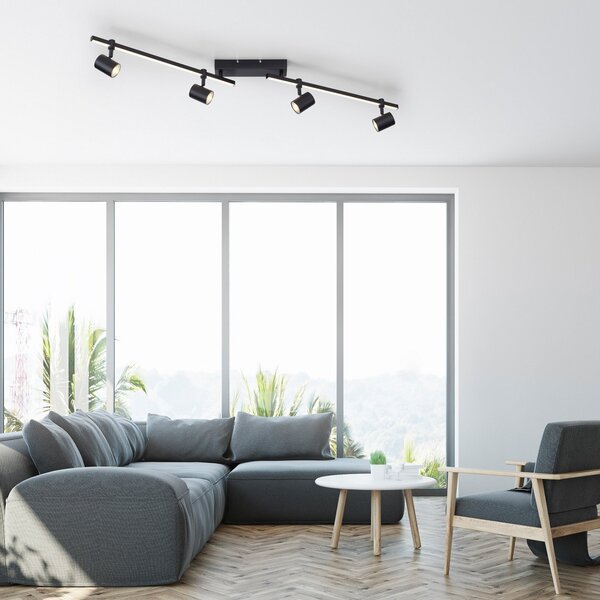 Paul Neuhaus LED spot de plafon Barik, 120 cm, reglabil, Negru, Camera de zi / sufragerie, Metal