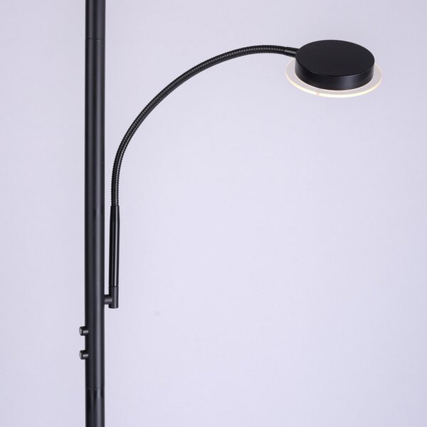 JUST LIGHT. GmbH Hans Lampadar LED cu lampă de citit, rotund, negru, reglabil, Negru, Camera de zi / sufragerie, Metal, Modern, Lumină de lectură