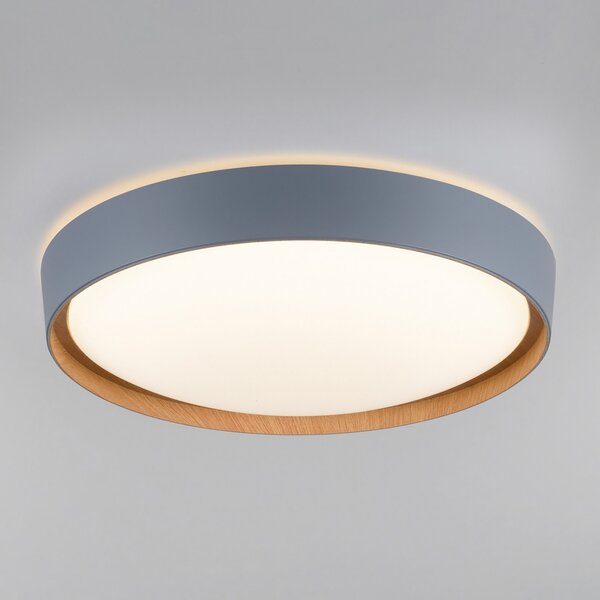 Q-Smart-Home Paul Neuhaus Q-EMILIA plafonieră LED, gri/lemn, reglabil, Gri, Camera de zi / sufragerie, Metal
