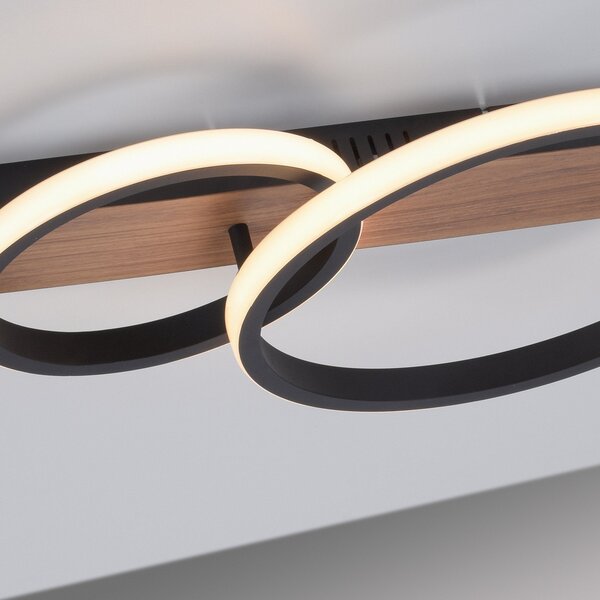 JUST LIGHT. GmbH Plafonieră cu LED Trooper, decor lemn, două lumini, Negru, Camera de zi / sufragerie, Metal, Modern
