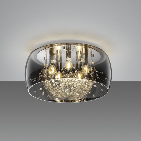 Trio Lighting Plafonieră Crystel din sticlă, cromată, Ø 50 cm, reglabil, Metalic, Camera de zi / sufragerie, Sticlă, Modern