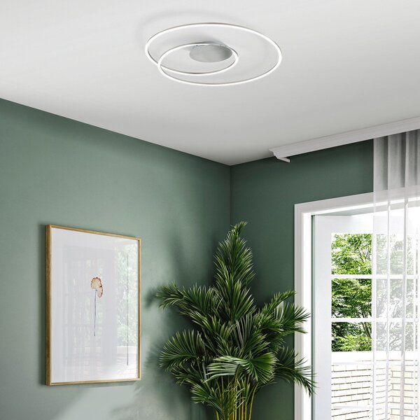 FISCHER & HONSEL Plafonieră LED HOLY, nichel, Ø 68 cm, telecomandă, CCT, reglabil, Gri, Camera de zi / sufragerie, Metal, Modern