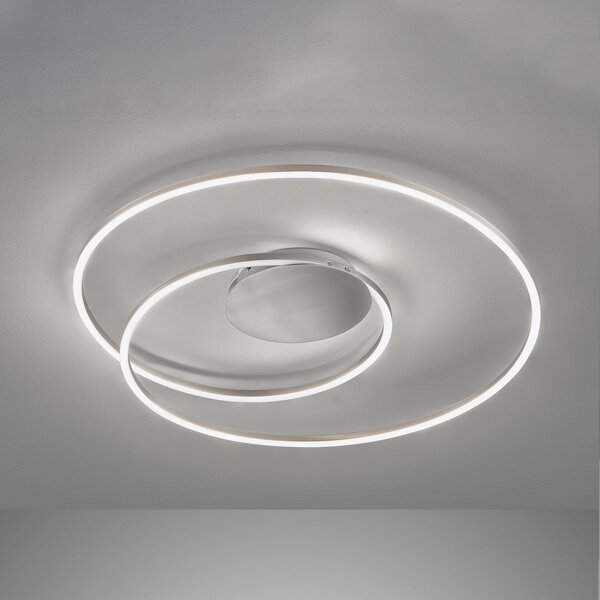 FISCHER & HONSEL Plafonieră LED HOLY, nichel, Ø 68 cm, telecomandă, CCT, reglabil, Gri, Camera de zi / sufragerie, Metal, Modern