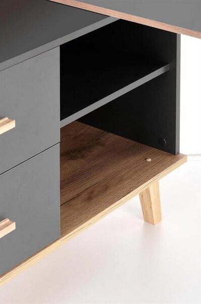 Birou SERGIO XL, gri antracit/stejar wotan, 134/210x60x78 cm