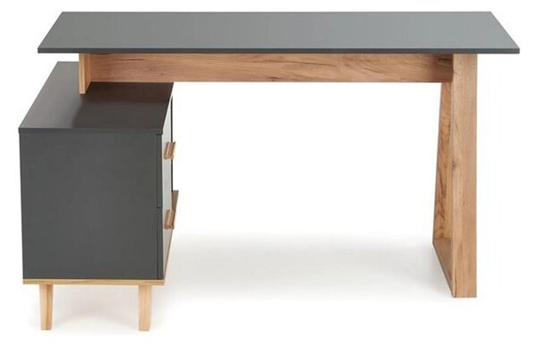 Birou SERGIO XL, gri antracit/stejar wotan, 134/210x60x78 cm