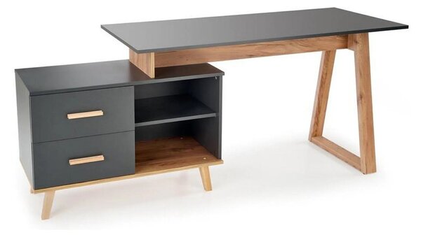Birou SERGIO XL, gri antracit/stejar wotan, 134/210x60x78 cm