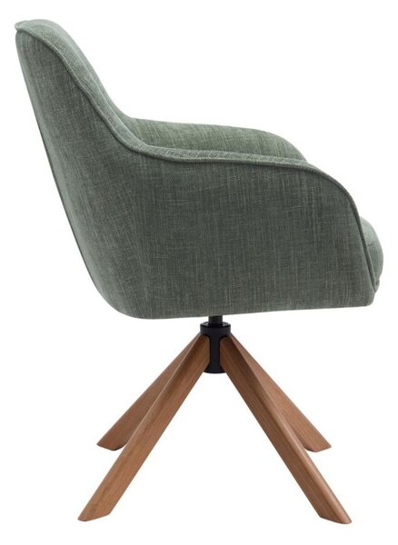 Scaun de dining pivotant Avola verde, picioare din lemn