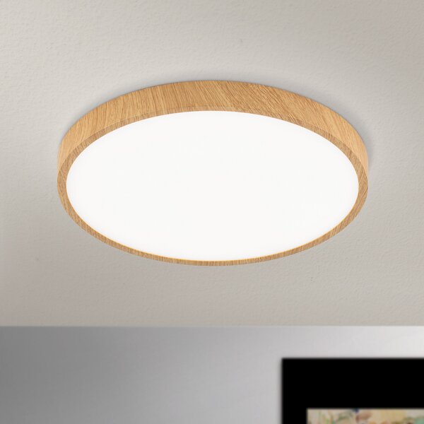 ORION Bully plafonieră LED aspect de lemn, Ø 28 cm, Lemn, Camera de zi / sufragerie, Metal