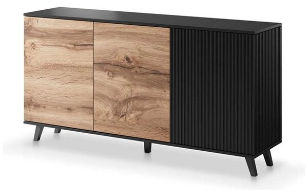 Comoda RANDOM KM-1, stejar wotan/negru, PAL furniruit, 160x40x82 cm