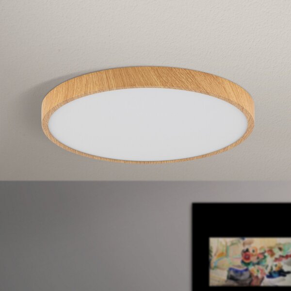 ORION Bully plafonieră LED aspect de lemn, Ø 28 cm, Lemn, Camera de zi / sufragerie, Metal