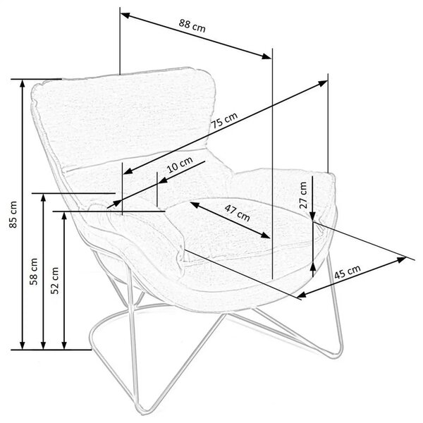 Scaun relaxare living VOLKER, gri, stofa clasica/metal, 75x88x85 cm