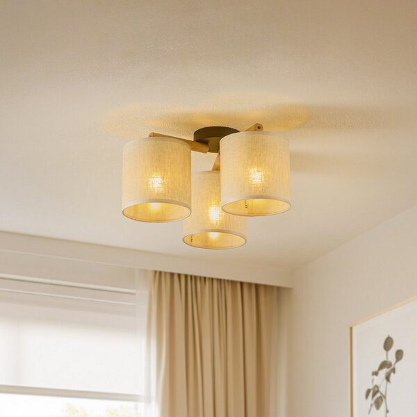 TK Lighting Plafonieră Deva, textilă, 3 becuri, reglabil, Bej, Camera de zi / sufragerie, Țesătură / Textil, Scandinavă