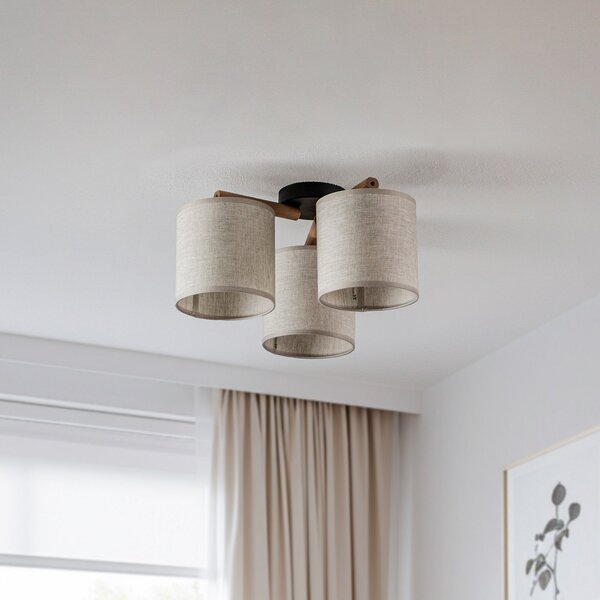 TK Lighting Plafonieră Deva, textilă, 3 becuri, reglabil, Bej, Camera de zi / sufragerie, Țesătură / Textil, Scandinavă