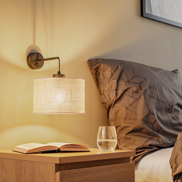 TK Lighting Aplică de perete Juta, 1 bec, reglabil, Bej, Camera de zi / sufragerie, Țesătură / Textil