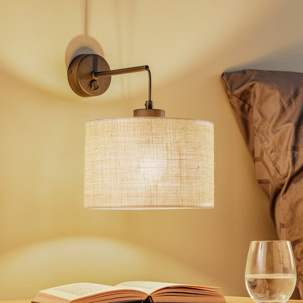 TK Lighting Aplică de perete Juta, 1 bec, reglabil, Bej, Camera de zi / sufragerie, Țesătură / Textil