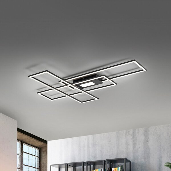 JUST LIGHT. GmbH Plafonieră LED Asmin, CCT, negru, 98,9x69,4cm, reglabil, Negru, Camera de zi / sufragerie, Aluminiu, Modern, Plafon cu flacără multiplă