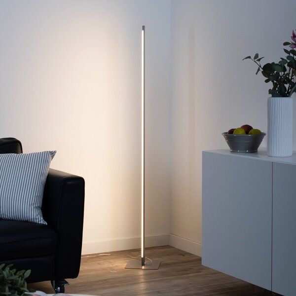 JUST LIGHT. GmbH Lampă de podea cu LED Bella, dreaptă, bază pătrată, oțel, reglabil, Metalic, Camera de zi / sufragerie, Aluminiu, Modern