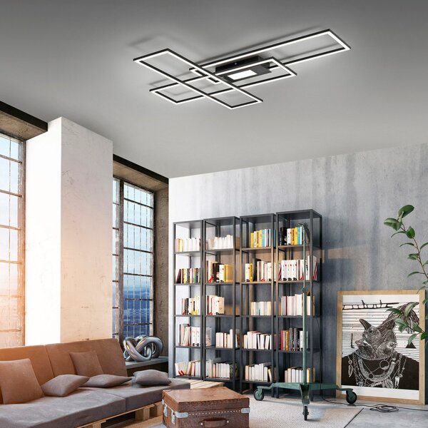 JUST LIGHT. GmbH Plafonieră LED Asmin, CCT, negru, 98,9x69,4cm, reglabil, Negru, Camera de zi / sufragerie, Aluminiu, Modern, Plafon cu flacără multiplă