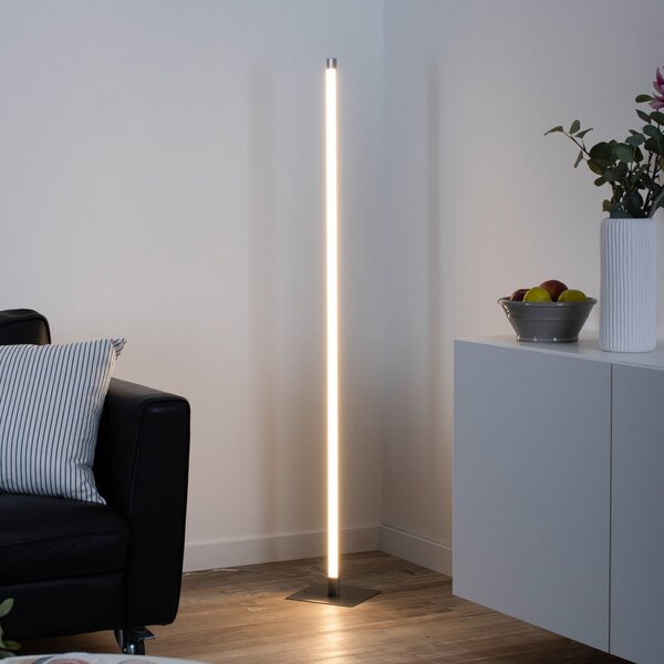 JUST LIGHT. GmbH Lampă de podea cu LED Bella, dreaptă, bază pătrată, oțel, reglabil, Metalic, Camera de zi / sufragerie, Aluminiu, Modern