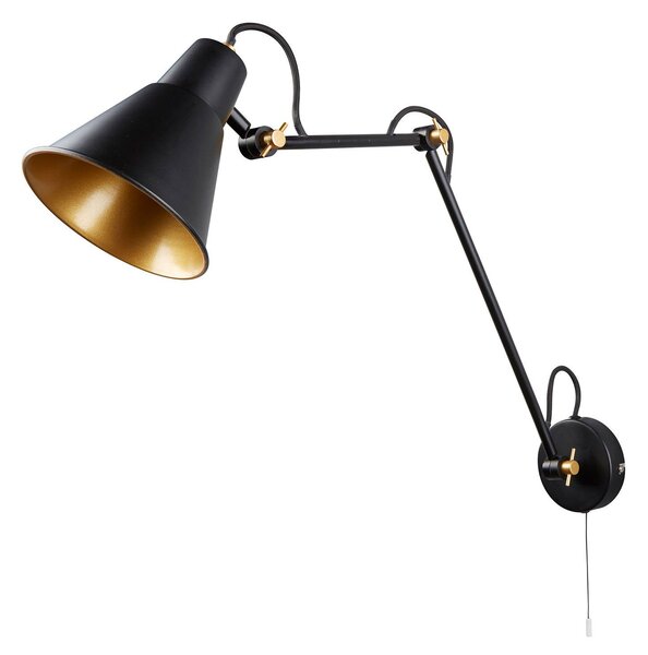Searchlight Aplică perete 7403 cu 3 articulații, negru-auriu, Negru, Camera de zi / sufragerie, Metal, Modern