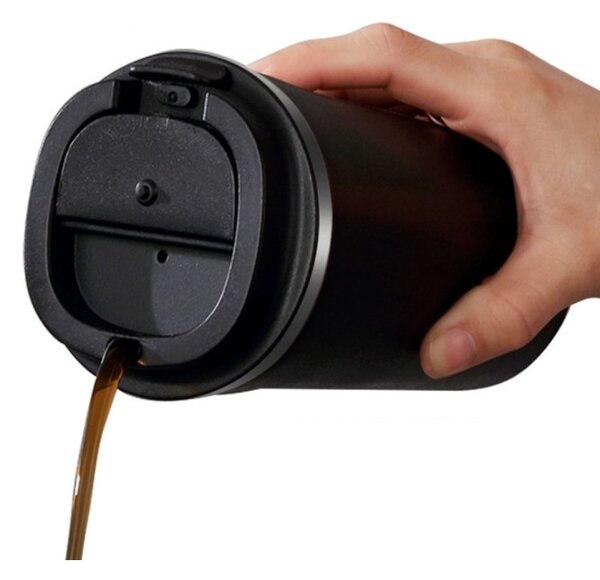 Cana termos Coffe 510 ml, suport antiderapant, otel/plastic, 17 x 8cm, negru