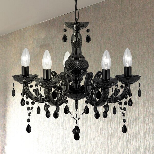 Searchlight Candelabru Marie Therese, negru, 5 becuri, reglabil, Negru, Camera de zi / sufragerie, Metal