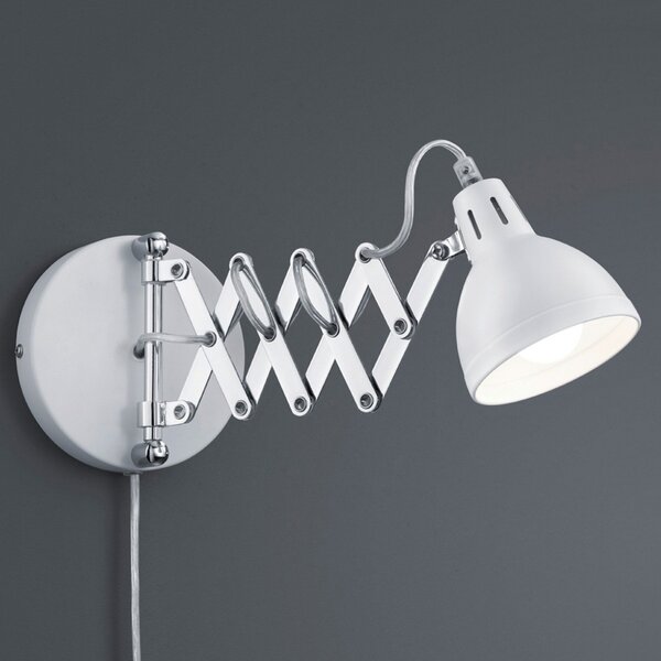 Reality Leuchten Lampă de perete cu foarfecă, alb, metal, fișă, acordeon, Alb, Camera de zi / sufragerie, Metal, Modern, Lumină de lectură