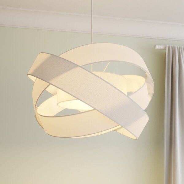 Lindby Lampă suspendată Simaria, alb, textil, Ø 60 cm, E27, reglabil, Alb, Camera de zi / sufragerie, Țesătură / Textil, Modern