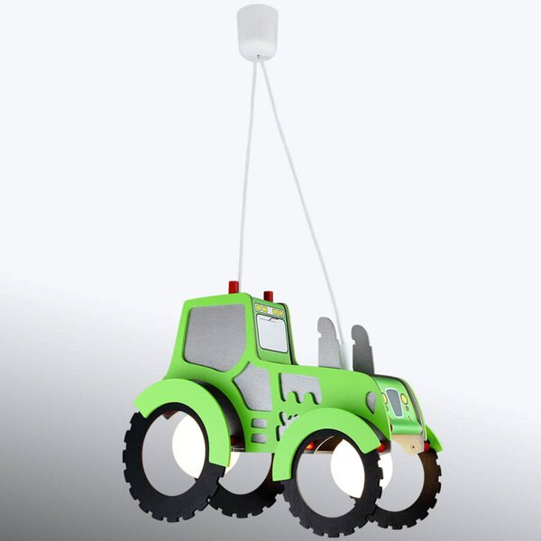 Elobra Lampă pendul Tractor pentru cameră copil, reglabil, Verde, Camera copiilor, Lemn