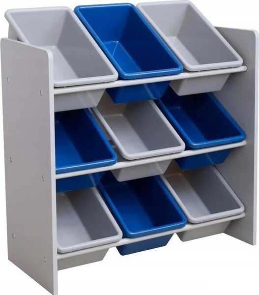 Raft pentru jucării pentru copii cu 9 cutii de plastic - albastru-gri