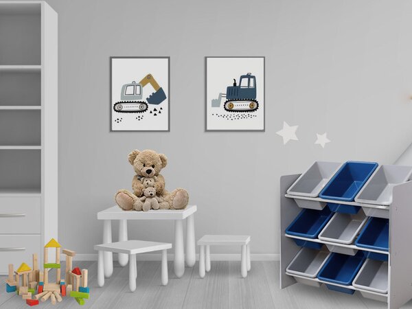 Raft pentru jucării pentru copii cu 9 cutii de plastic - albastru-gri