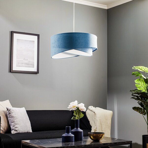 Maco Design Lampă suspendată Vivien, două culori, albastru deschis/alb, reglabil, Albastru, Camera de zi / sufragerie, Țesătură / Textil, Modern