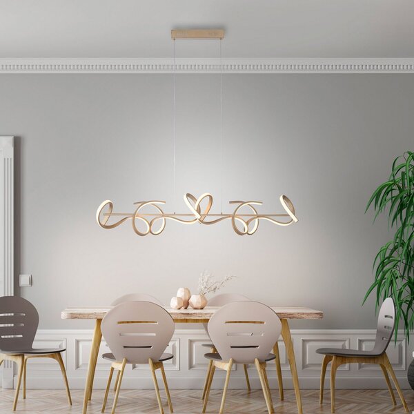 JUST LIGHT. GmbH Lampă suspendată LED Curls, alamă, metal, 99 cm lungime, dimabil, reglabil, Bronz / Alamă Veche, Camera de zi / sufragerie, Metal, Modern