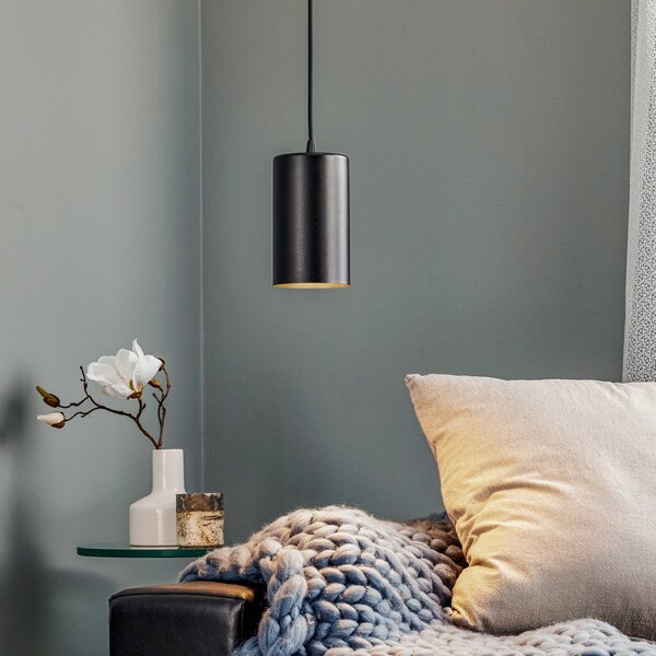 TEMAR LIGHTING Lampă suspendată ZW Tube 170, 1 bec, negru, reglabil, Negru, Camera de zi / sufragerie, Metal, Modern