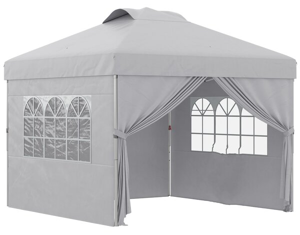 Outsunny Pavilion Pliabil cu Înălțime Reglabilă, Ușă, 2 Ferestre și Geantă de Transport, 297x297x284 cm, Gri Deschis | Aosom Romania