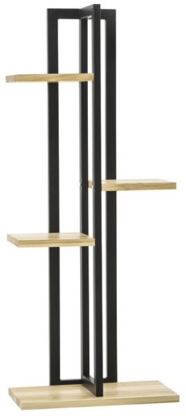 Outsunny Suport pentru Plante cu 4 Etaje din Lemn de Brad și Metal, 45x25x110 cm, Negru | Aosom Romania