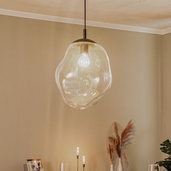 TK Lighting Sol lampă suspendată sticlă, Ø 35cm, negru/clar, reglabil, Negru, Camera de zi / sufragerie, Sticlă, Modern
