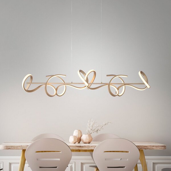 JUST LIGHT. GmbH Lampă suspendată LED Curls, alamă, metal, 99 cm lungime, dimabil, reglabil, Bronz / Alamă Veche, Camera de zi / sufragerie, Metal, Modern
