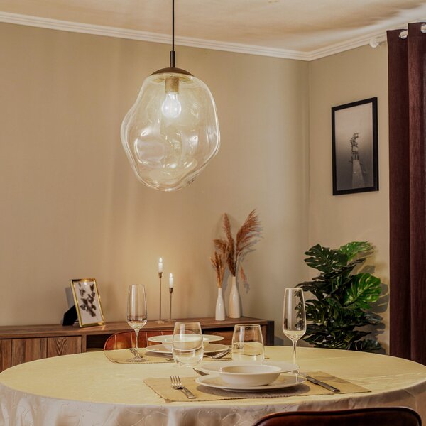 TK Lighting Sol lampă suspendată sticlă, Ø 35cm, negru/clar, reglabil, Negru, Camera de zi / sufragerie, Sticlă, Modern